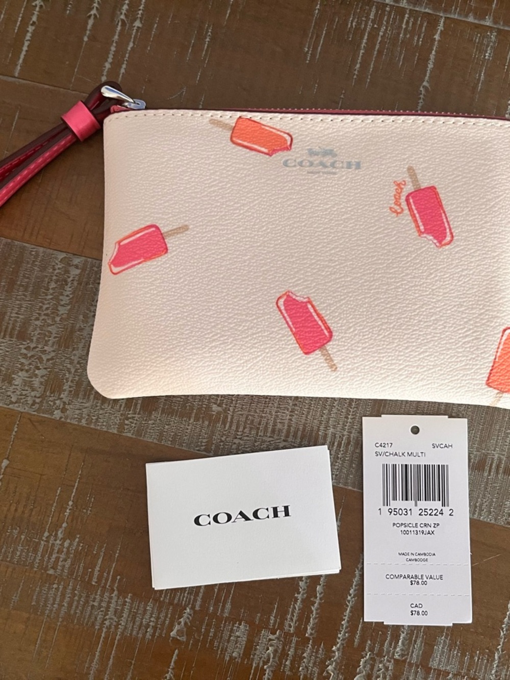 Coach Chalk Multi Popsicle corner Zip Wristlet